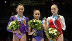 Finále na bradlech - 1.Huang (CHN), 2.Ross(USA), 3. Mustafina(RUS)